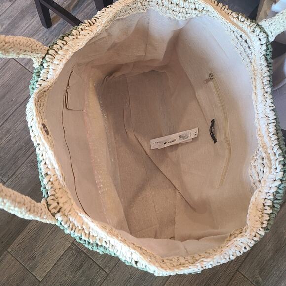 Bloomingdales Exclusive Aqua Straw/Paper/Linen Beach XLarge Tote NWT MSRP $128 - Picture 2 of 4